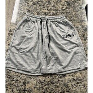 NEW SHEIN Men's Gray NASA Athletic Gym Shorts Size L Drawstring Elastic Waist